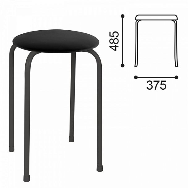 Табурет РС01-Т011В, черный каркас, кожзам черный, РС01-Т011В-201- - Вид 1