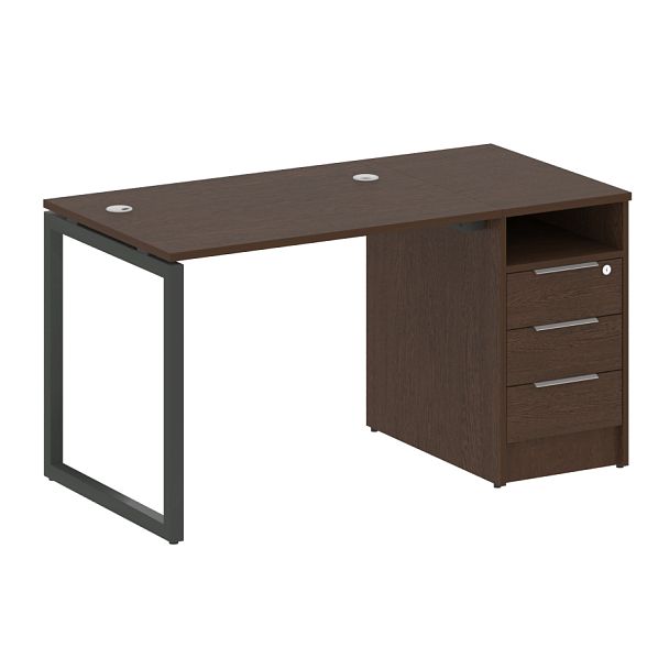 Metal System Quattro Р. ст. с тумбой на О-образном м/к 40БО.РС-СТП-1.1 Венге/Антрацит металл 1412*720*750 - Вид 1