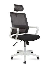 Кресло офисное / Бит / белый пластик / черная сетка / черная ткань - Фото предпросмотра