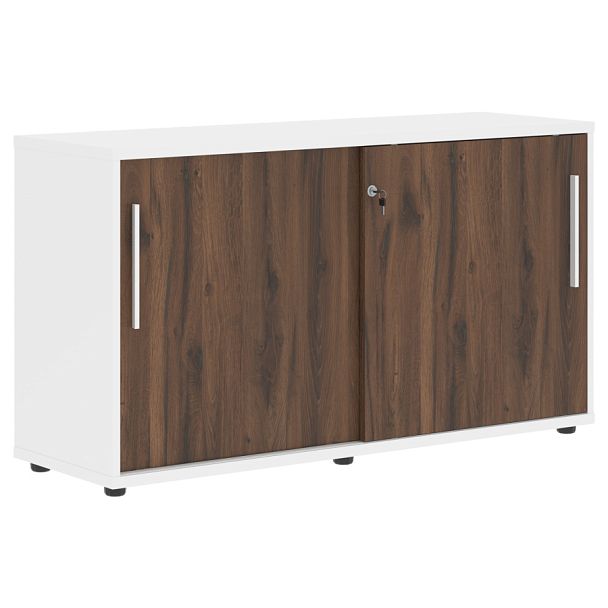 Шкаф низкий с дверьми купе ELC 1343 Дуб Денвер тёмный/Белый/Белый 1346х430х750 EDIS - Вид 1