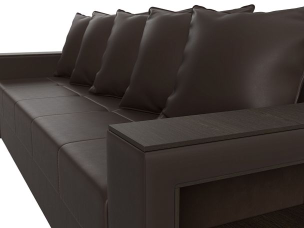 Диван прямой Дубай Лайт полки справа (полностью экокожа коричневая) - Вид 4