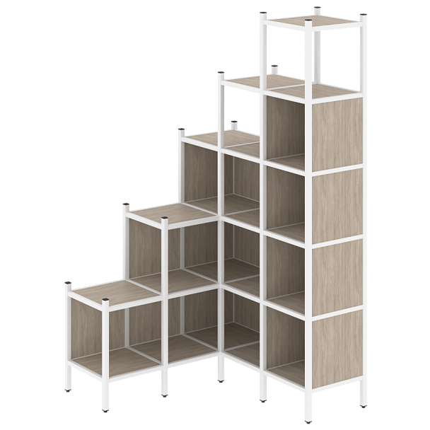 Loft Угловой внутренний стеллаж наборный VR.L-49 Дуб аттик/Белый металл 1278*1278*2280 - Вид 1