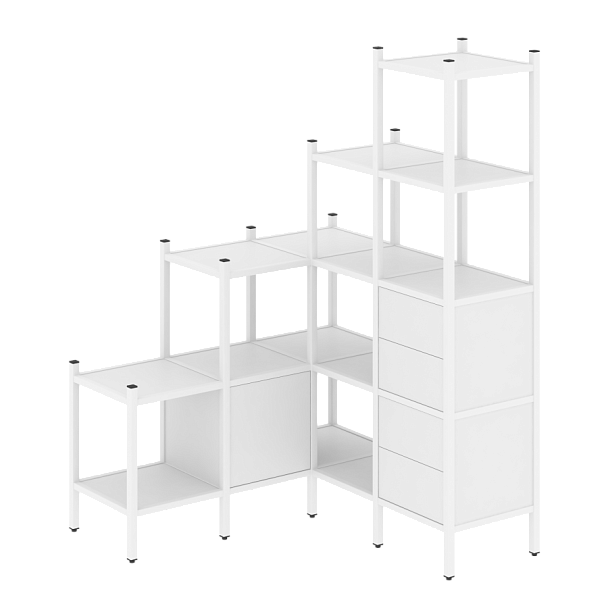 Loft Угловой внутренний стеллаж наборный VR.L-40 Белый бриллиант/Белый металл 1278*1278*1869 - Вид 1