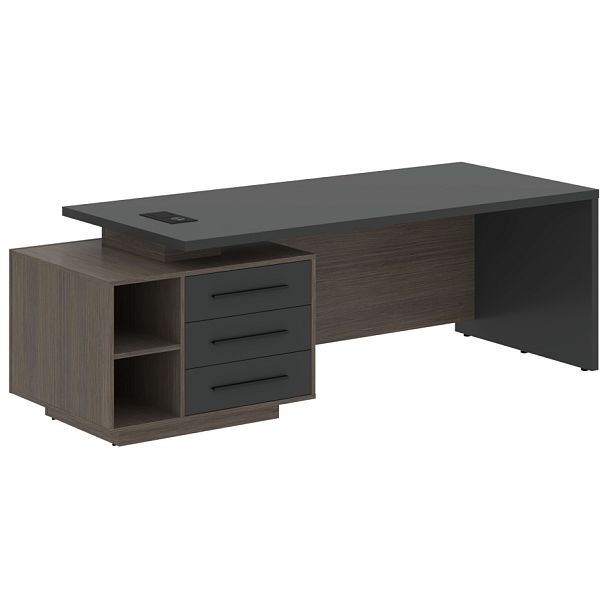 Стол руководителя с тумбой VCT 2390(L) Яшма черный/Черный матовый/Дуб Сильвер 2300х900х750 VELION - Вид 1