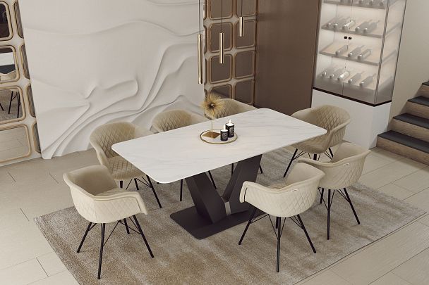 Обеденная группа Sheffilton SHT-DS300 белый мрамор/чёрный муар - Вид 3