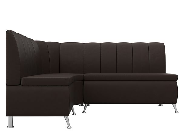 Кухонный угловой диван Кантри левый (полностью экокожа коричневая) - Вид 2