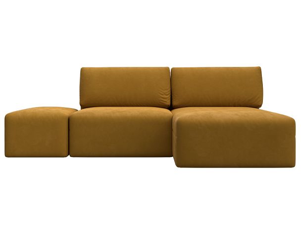 Диван угловой модульный с пуфом Лига-060 НПБ угол универсальный Велюр желтый - Вид 1