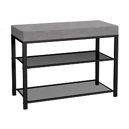 Банкетка для обуви "Торонто-23S", 670х300х490 мм, 2 полки, металл/ткань, черная/серая, БТ23СЧС - Фото предпросмотра