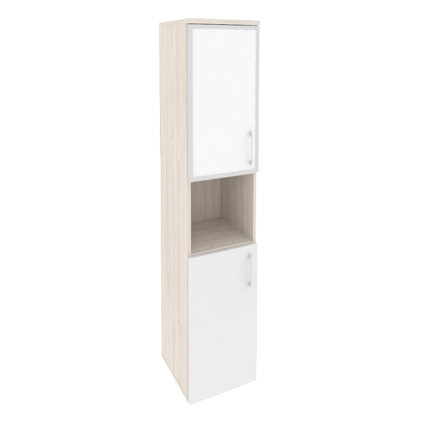 Onix Шкаф высокий узкий левый O.SU-1.4 R (L) white Денвер светлый/Белый бриллиант/Стекло white 400*420*1977 - Вид 1