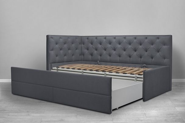 Кровать «Порше», каретная стяжка с доп. спальным местом, серая - Вид 4