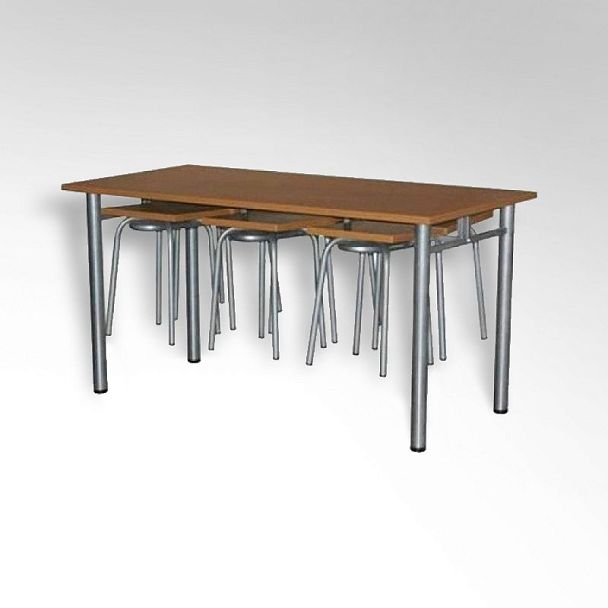 Стол обеденный 6-ти местый на металлокаркасе с навесами под табурет ЛДСП 22  мм - Вид 1