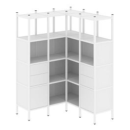 Loft Угловой внутренний стеллаж наборный VR.L-33 Белый бриллиант/Белый металл 1278*1278*1869 - Фото предпросмотра