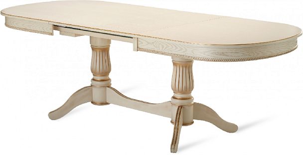 Стол деревянный раздвижной Кайнс 160(200,240)х100х76 Слоновая кость с золотой патиной - Вид 5