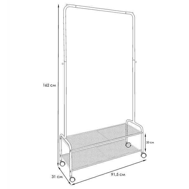 Вешалка для плечиков "Валенсия-32М", 1620х915х300 мм, 2 полки, передвижная, металл, белая, ВГВ32М Б - Вид 3