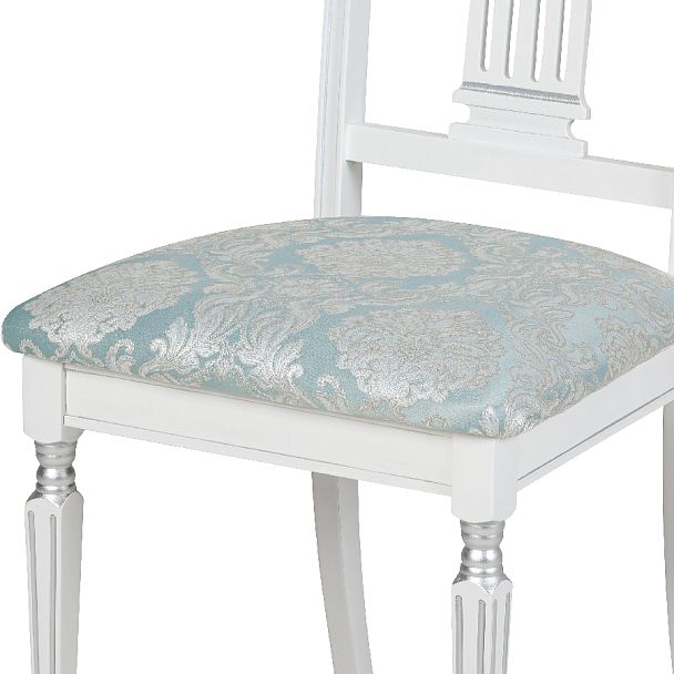 Комплект деревянных стульев с мягким сиденьем Мендельс Белая эмаль серебрянная патина/Бирюзовый жаккард, 4 шт. - Вид 11