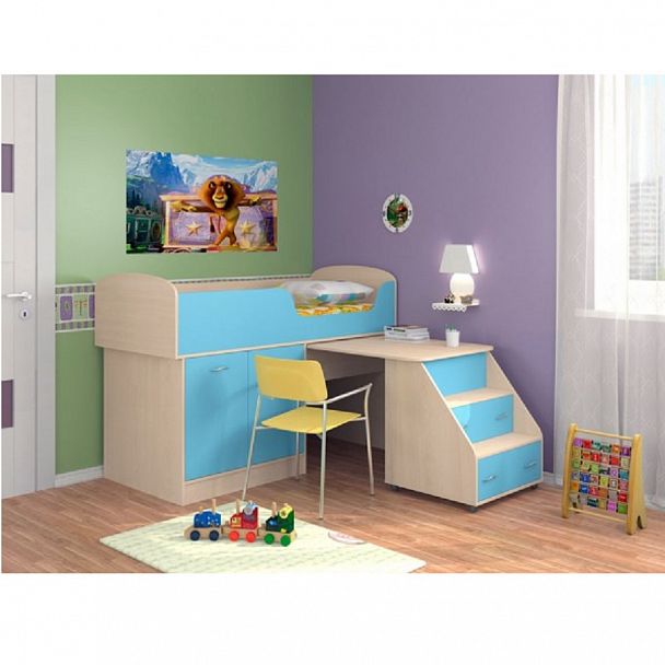 Кровать-чердак "Дюймовочка-2" дуб/голубой - Вид 1