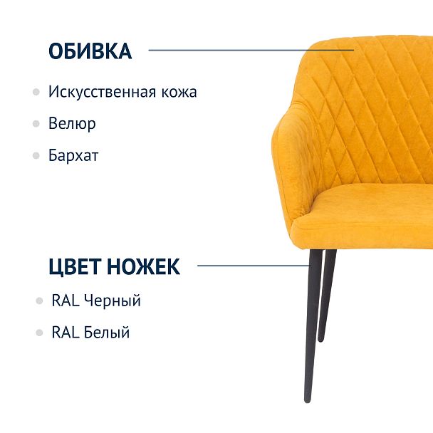 Стул Тюльпан, велюр желтый, ножки металл - Вид 9