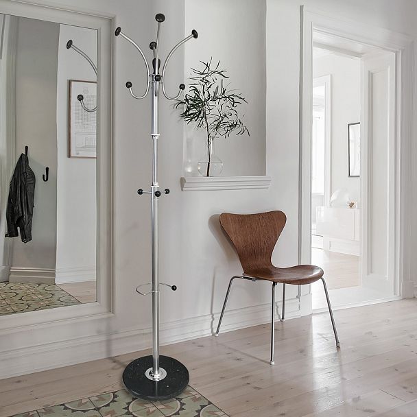 Вешалка-стойка BRABIX "CR-855" на мраморном диске, металл, 4+3 крючка, цвет серебристый, 606434 - Вид 8