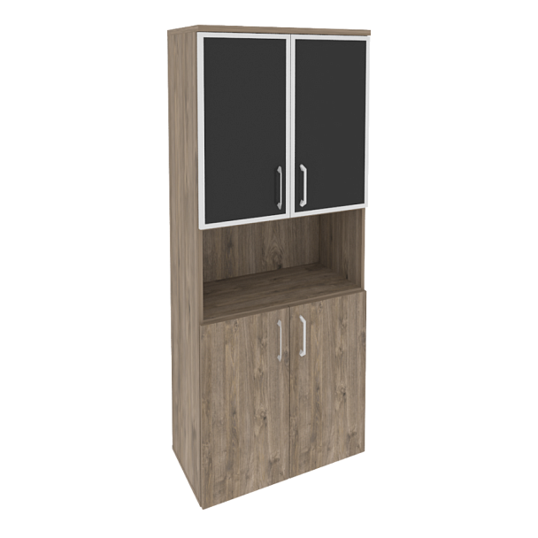 Onix Шкаф высокий широкий O.ST-1.4 R black Тиквуд темный/Стекло black 800*420*1977 - Вид 1