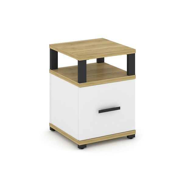 Concept Тумба приставная 1 распаш. фасад с надставкой CN.TUP-006 W Дуб Винченцо/Белый Бриллиант/Металл Черный 420*420*750 - Вид 1