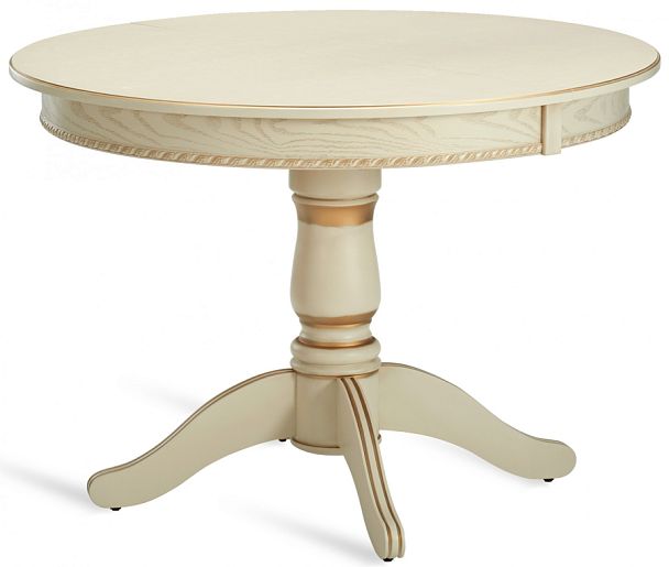 Стол деревянный раздвижной Вэлт D100(140)х100х76 Слоновая кость с золотой патиной - Вид 1