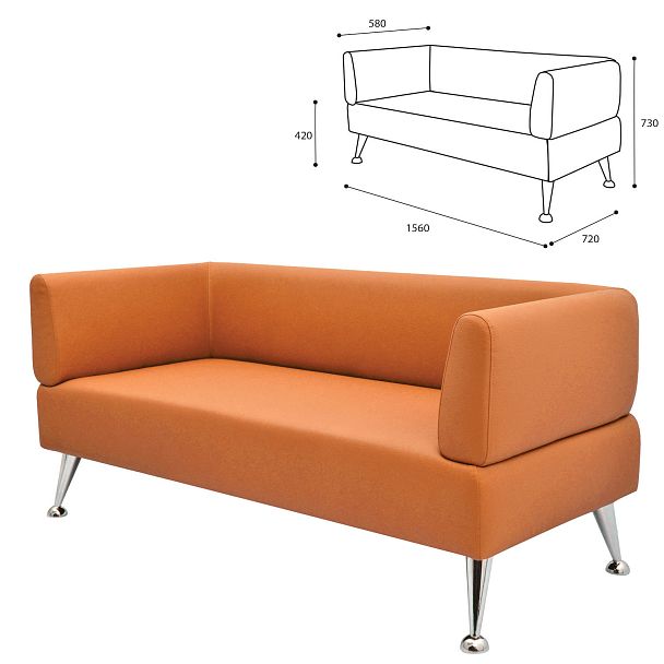Диван мягкий трехместный "Норд", "V-700", 1560х720х730 мм, c подлокотниками, экокожа, оранжевый - Вид 2