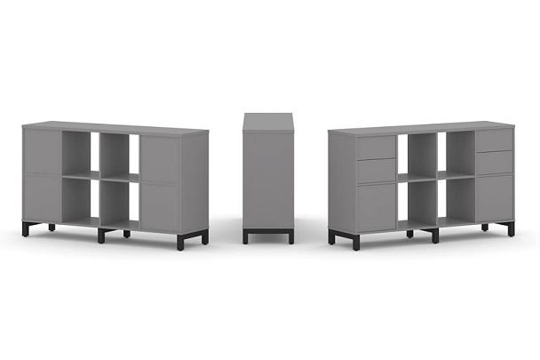 Стайл Проджект Набор стеллажа одностороннего, 2 яруса SN.NS-241 Серый Пепел/Металл Черный 1488*400*8 - Вид 1