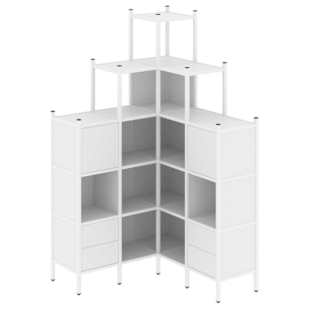 Loft Угловой внутренний стеллаж наборный VR.L-45 Белый бриллиант/Белый металл 1278*1278*2280 - Вид 1