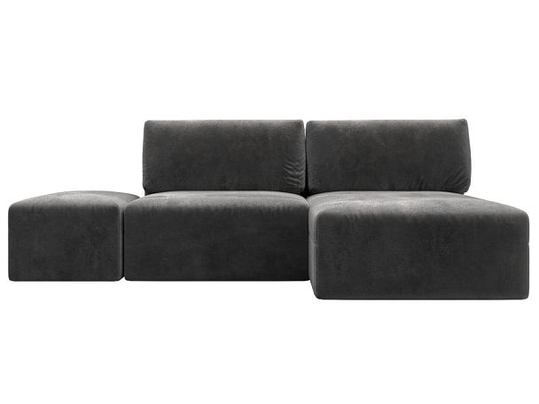 Диван угловой модульный с пуфом Лига-060 НПБ угол универсальный Велюр серый - Вид 1