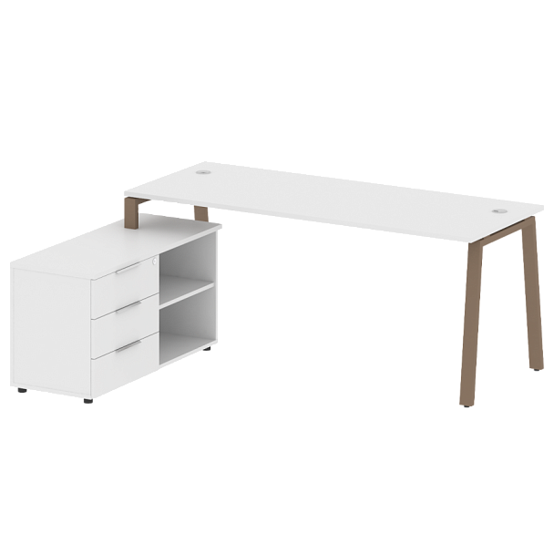 Metal System Р. ст. с тумбой на А-образном м/к БА.РС-СТС-2.5 (L) Белый/Мокко металл 1900*1520*750 - Вид 1