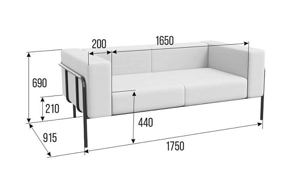 Flex Диван двухместный FLX-2 Velvet Lux 72/Металл Черный 1750*915*690 - Вид 2