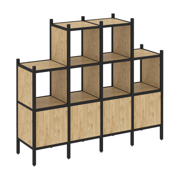 Loft Прямой стеллаж наборный VR.L-16 Тиквуд светлый/Чёрный металл 1694*446*1458 - Вид 1