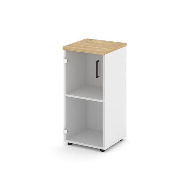 Style Project Шкаф низкий узкий SN.STU.E-302(L) Белый/Тиквуд Светлый/Прозрачный/Черный Ручки 400*400 - Вид 1