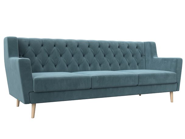 Прямой диван Брайтон 3 Люкс (полностью велюр бирюзовый) - Вид 1