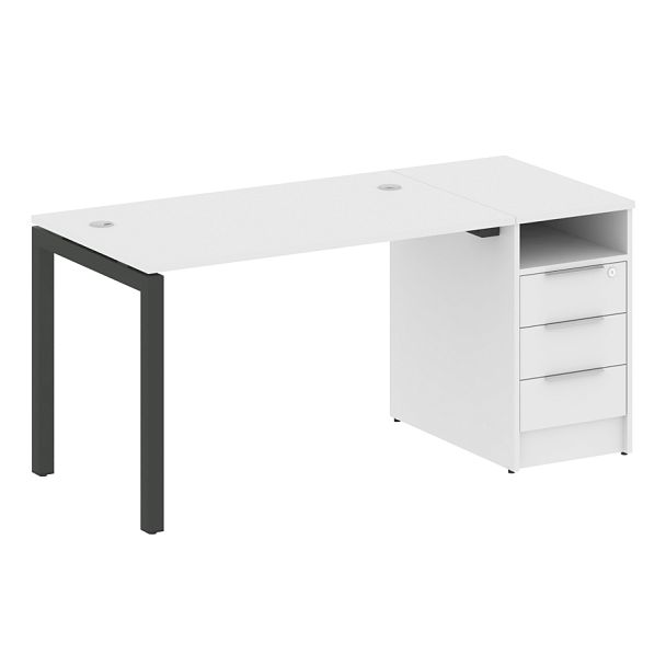 Metal System Quattro Р. ст. с тумбой на П-образном м/к 50БП.РС-СТП-1.2 Белый/Антрацит металл 1612*720*750 - Вид 1