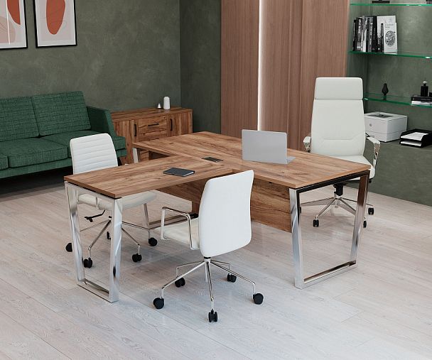 Style Project Direct Lux Стол письменный с греденцией правой M-SN-6P.SRG-016.M(R) Белый/Антрацит/Белый/Нержавеющая Сталь/Хром 1980*700*750 - Вид 3