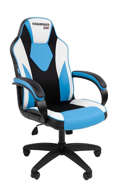 Кресло Chairman game 17 Россия экокожа черный/голубой/белый - Вид 1