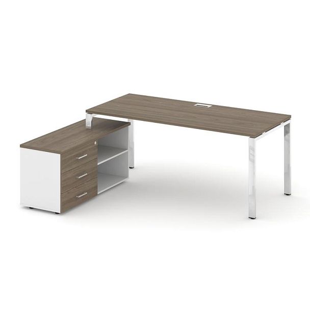 Стайл Проджект Директ Люкс / Style Project Direct Lux Стол письменный с греденцией левой M-SN-6P.SRG-025.M(L) Вяз Благородный/Белый/Вяз Благородный/Нержавеющая Сталь/Хром 1780*800*750 - Вид 1