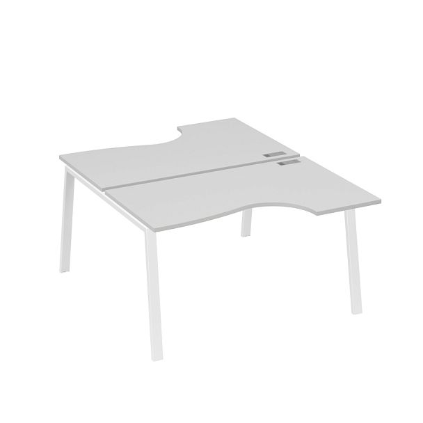 Рабочая станция столы (2х140) эргономичные Классика каркасTRE A4 А4 Б3 184  БП серый / металлокаркас белый - Вид 1