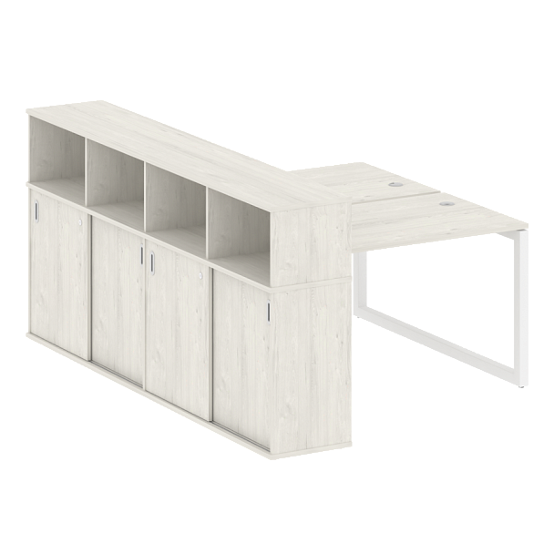 Metal System Quattro Р. ст. с шкафом-купе на О-образном м/к 50БО.РС-СШК-4.2 Т Дуб наварра/Белый металл 1610*2332*1098 - Вид 1