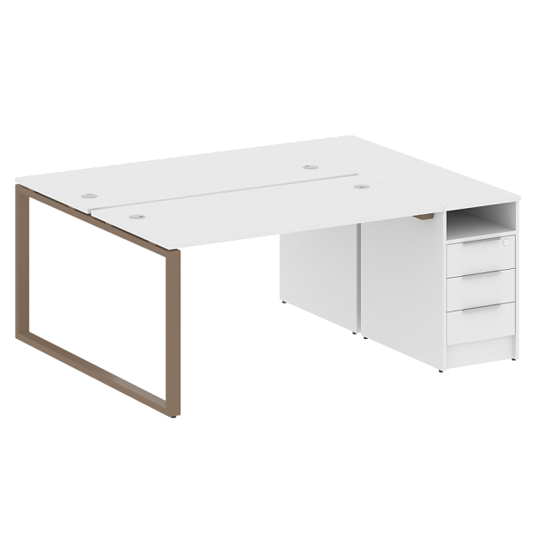 Metal System Р. ст. с тумбой на О-образном м/к БО.РС-СТП-2.3 Белый/Мокко металл 1812*1475*750 - Вид 1