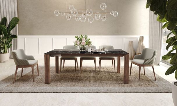 Стол раскладной Aron (180+40), керамика глянцевая черная - Вид 1