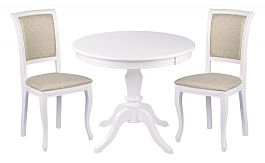 Обеденная группа стол Элат D90(130)х90х76 Белый и 2 стула Арктос Белый/Бирюзовый жаккард - Фото предпросмотра