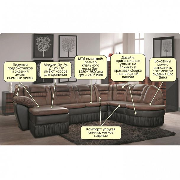 Угловой диван "Честер 2" БПС-2РУ - Вид 2
