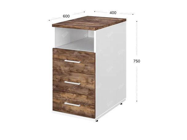 TANDEM RTD039-40-SH Тумба 3 ящика универсальная 400х600х750 Таксония шоколадная/Белый - Вид 2