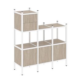 Loft Прямой стеллаж наборный VR.L-13 Дуб аттик/Белый металл 1278*446*1458 - Фото предпросмотра