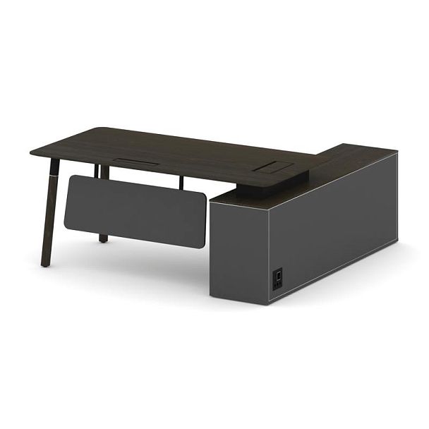 Fresco Стол руководителя FR.SR-18 (L) Дуб Темный/Базальт UM/Металл Черный/Нерж. Сталь 1800*1798*750 - Вид 2