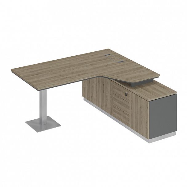 Стол руководителя эргономичный на опорной тумбе правый "City" СИ 114 дуб гладстоун светлый/антрацит премиум/дуб гладстоун светлый - Вид 1