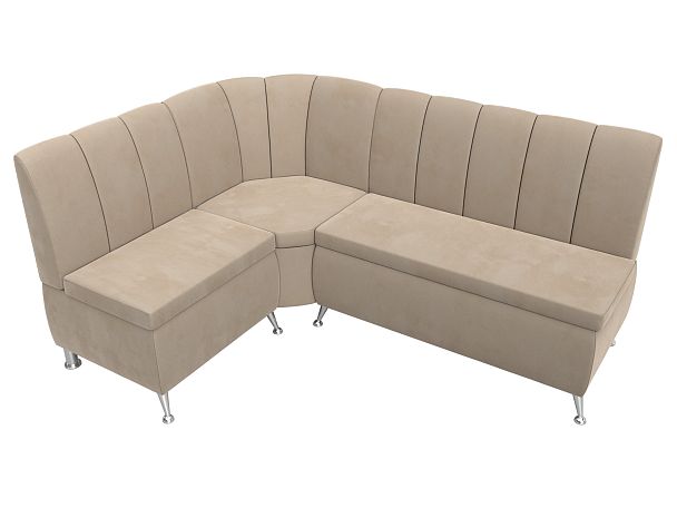 Кухонный угловой диван Кантри левый (полностью велюр бежевый) - Вид 5