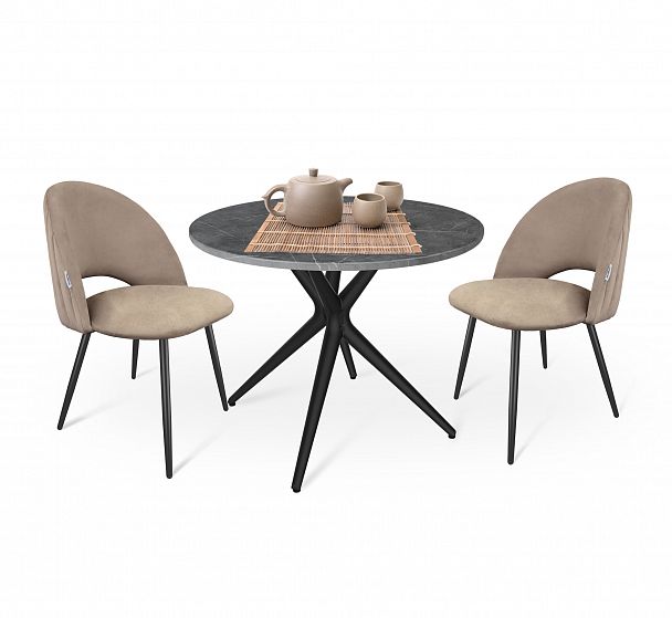 Обеденная группа Sheffilton SHT-DS182 серый мрамор/латте/черный муар/черный - Вид 1